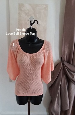 Peach Lace Bell Sleeve Top L