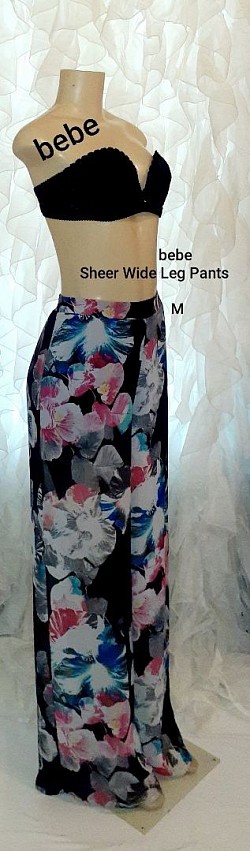bebe Black Floral Wide Leg Pants M