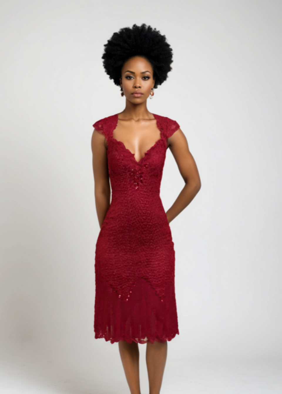 4U Red Sequence & Fringe Midi Evening Dress 8/M