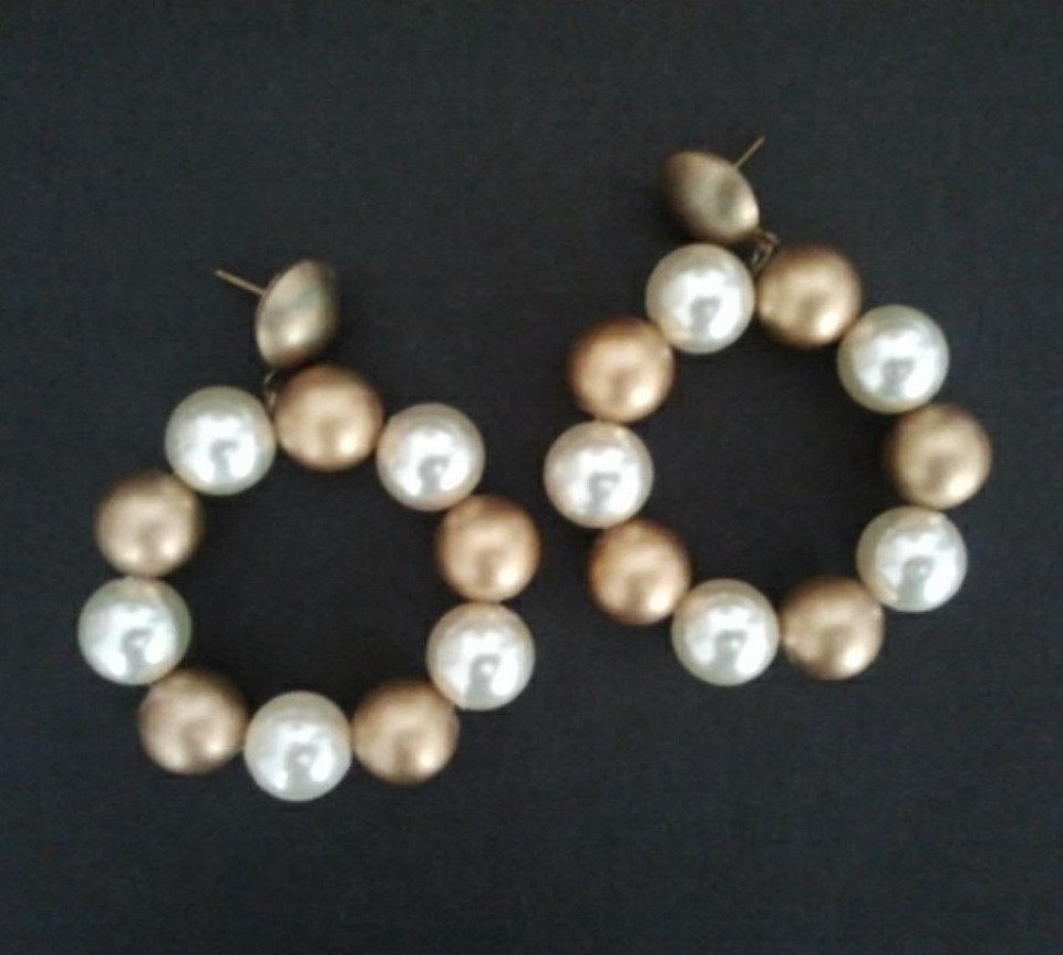 Vintage Pearl Hoops Pierced Earrings