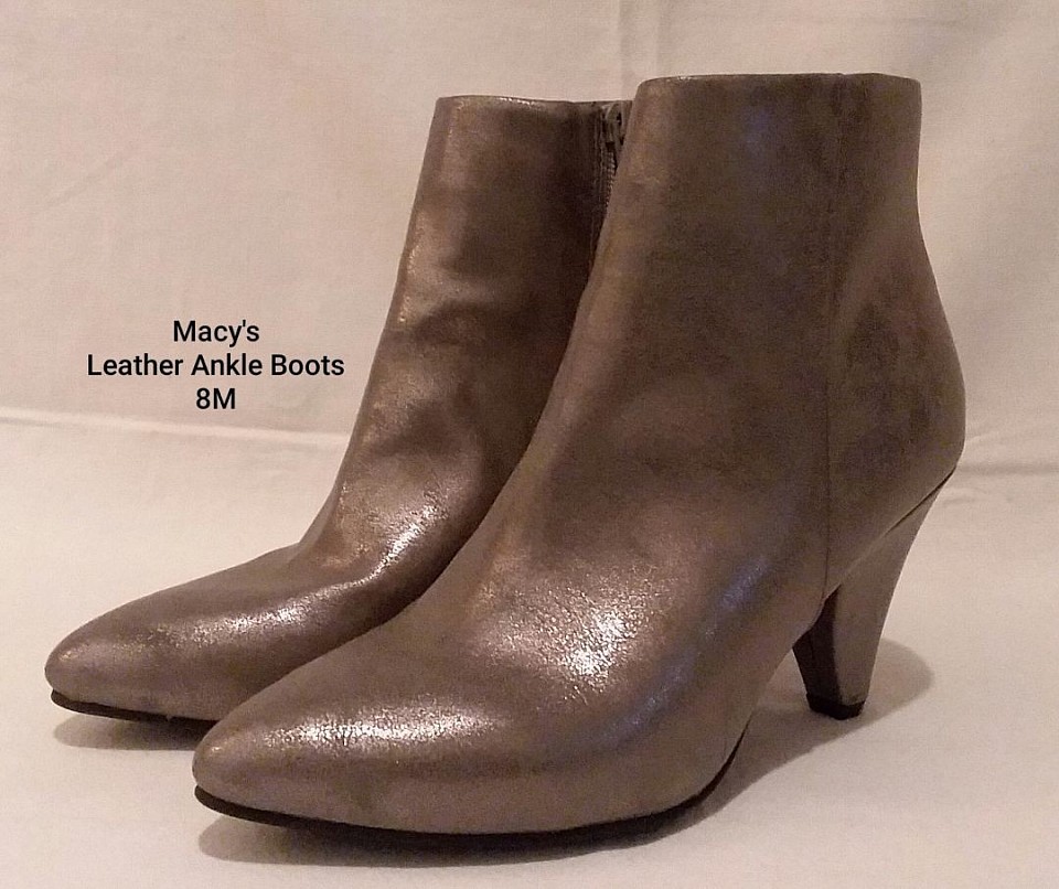 Macy's Leather Ankle Boots Cone Heel Metallica 8M